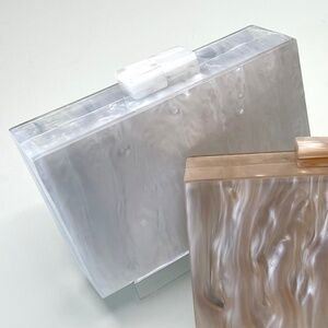 Lorren Bell White Lustrous Pearlized Acrylic Small Clutch with Chain